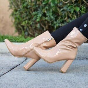 Women's Nude Chunky Heel Ankle Booties